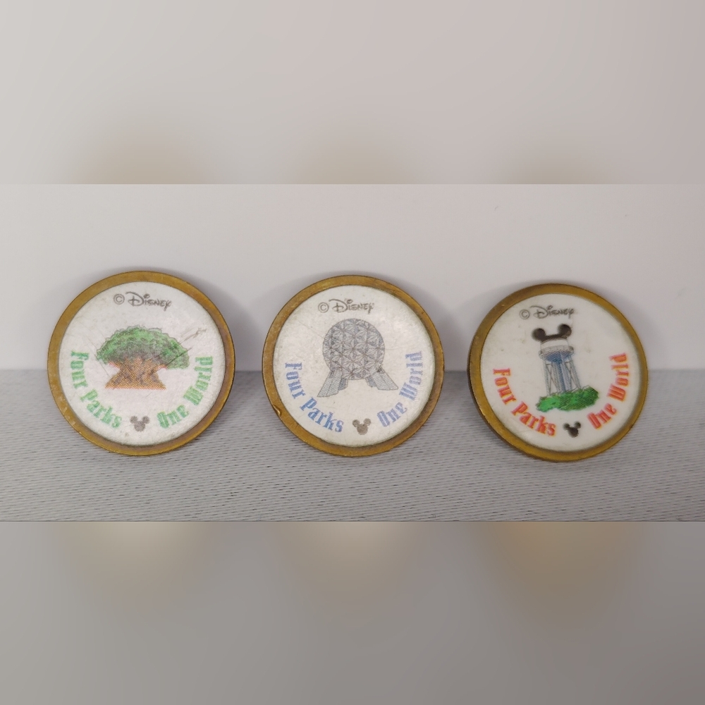 Three Disney "Four Parks One World" Golf Ball Markers EPCOT Animal King Studio